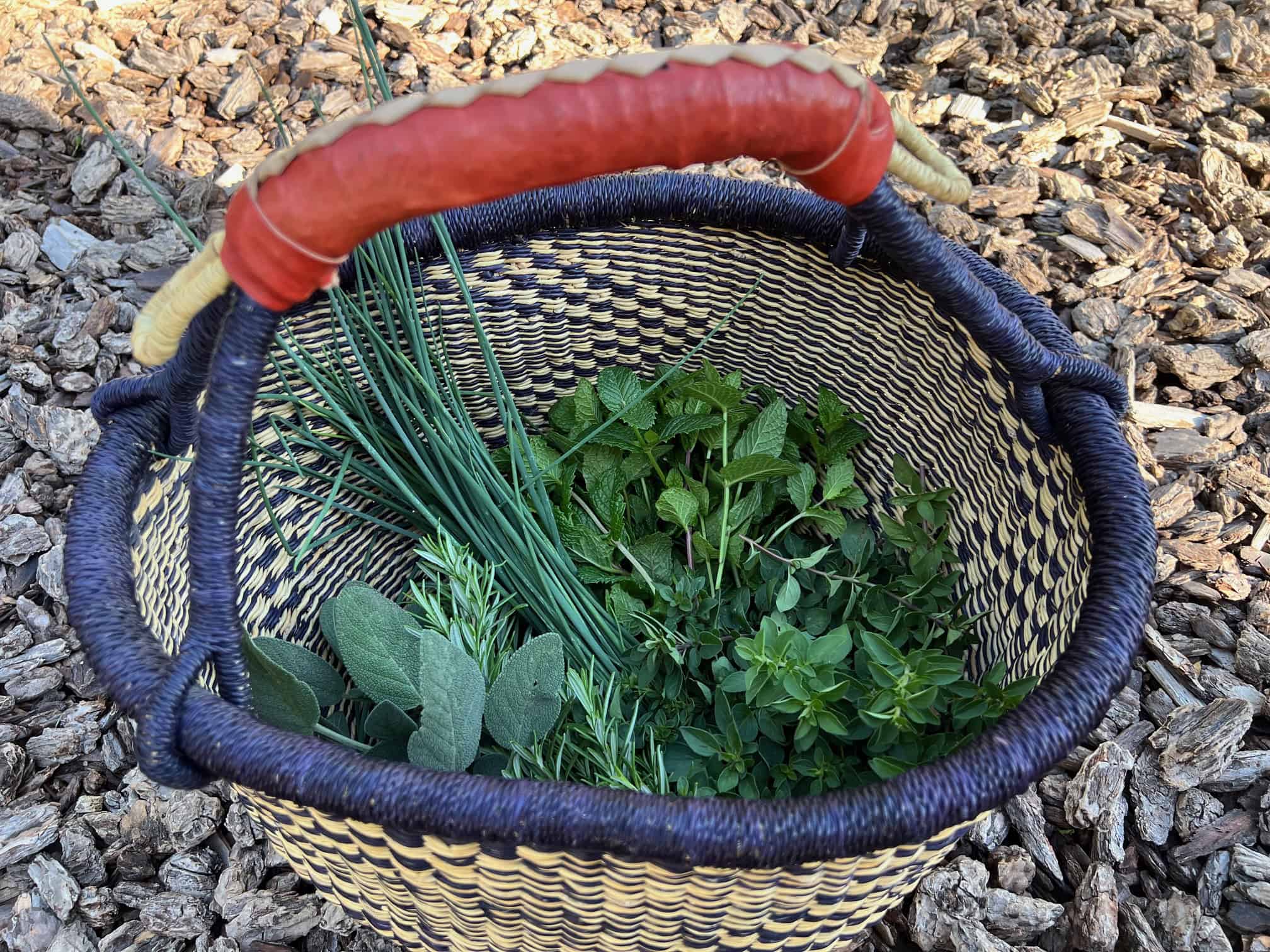 a basket with dried herbs