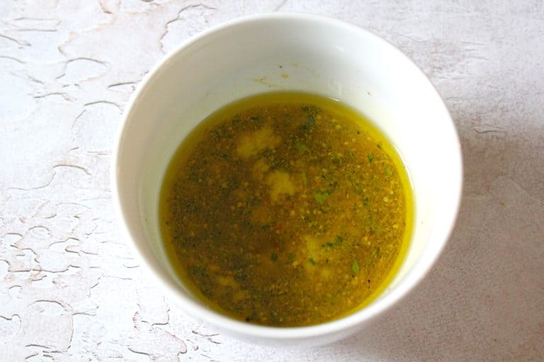 bowl of dressing ingredients for late summer salmon