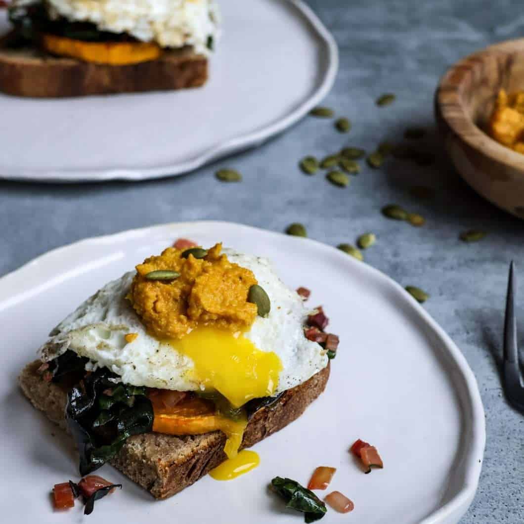 Winter Squash, Chard and Eggs with Carrot Pesto