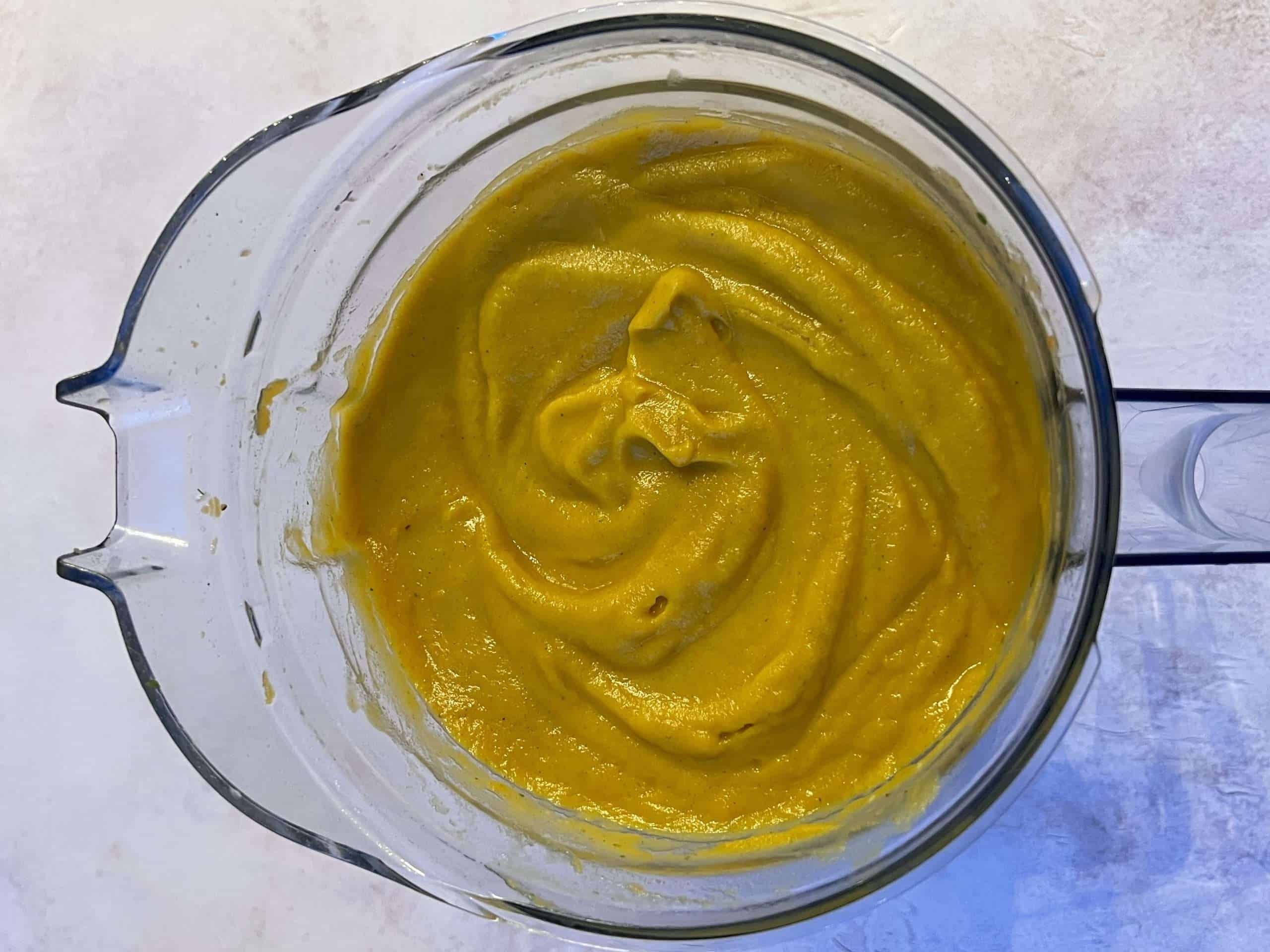 blended veggies for fall vegetable soup in a blender