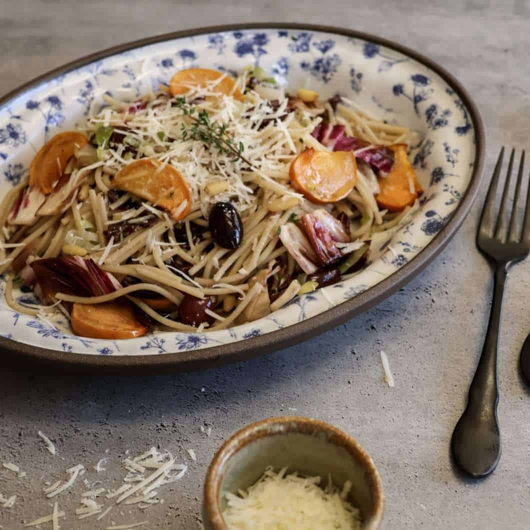 Roasted Persimmon and Radicchio Pasta