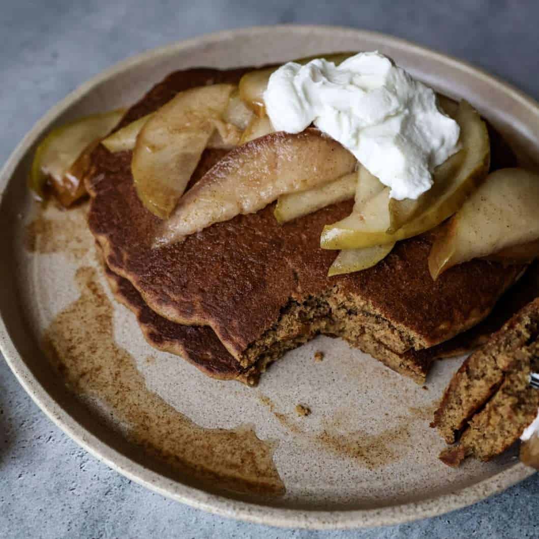 Gluten-Free Gingerbread Pancakes with Spiced Pears
