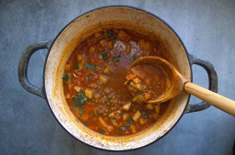 Celeriac and Lentil Soup with a Mexican Touch
