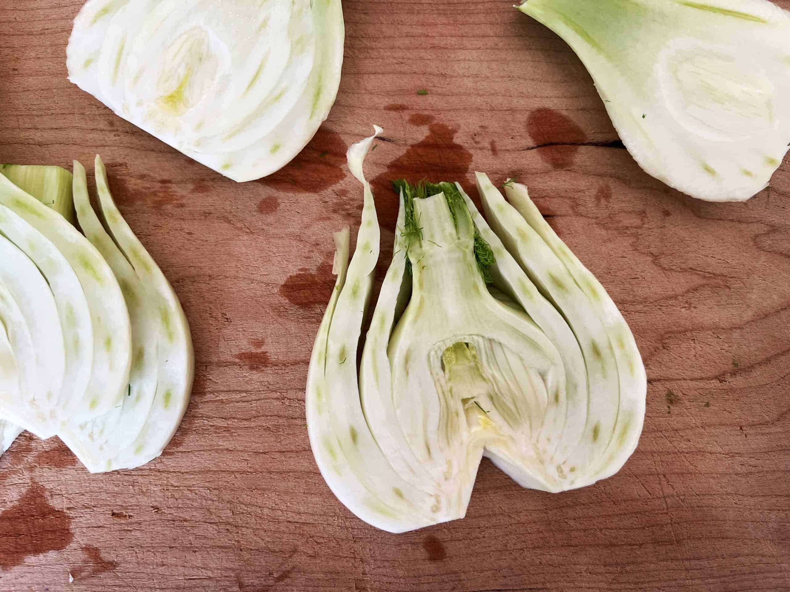 fennel steaks on a cutting board