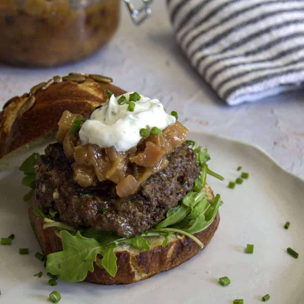 Bison Burgers with Rhubarb Chutney and Goat Cheese