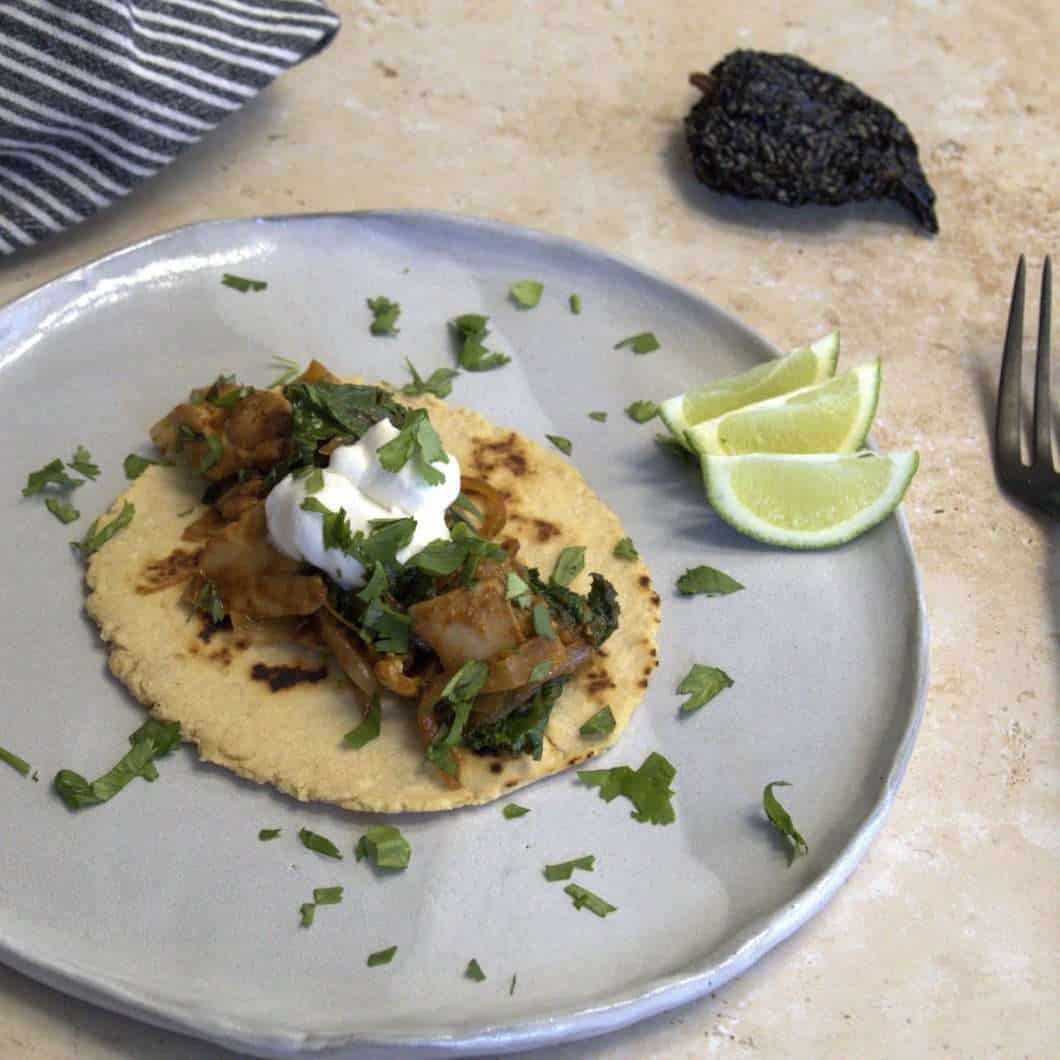 Adobo-Inspired Chicken and Kale Tacos