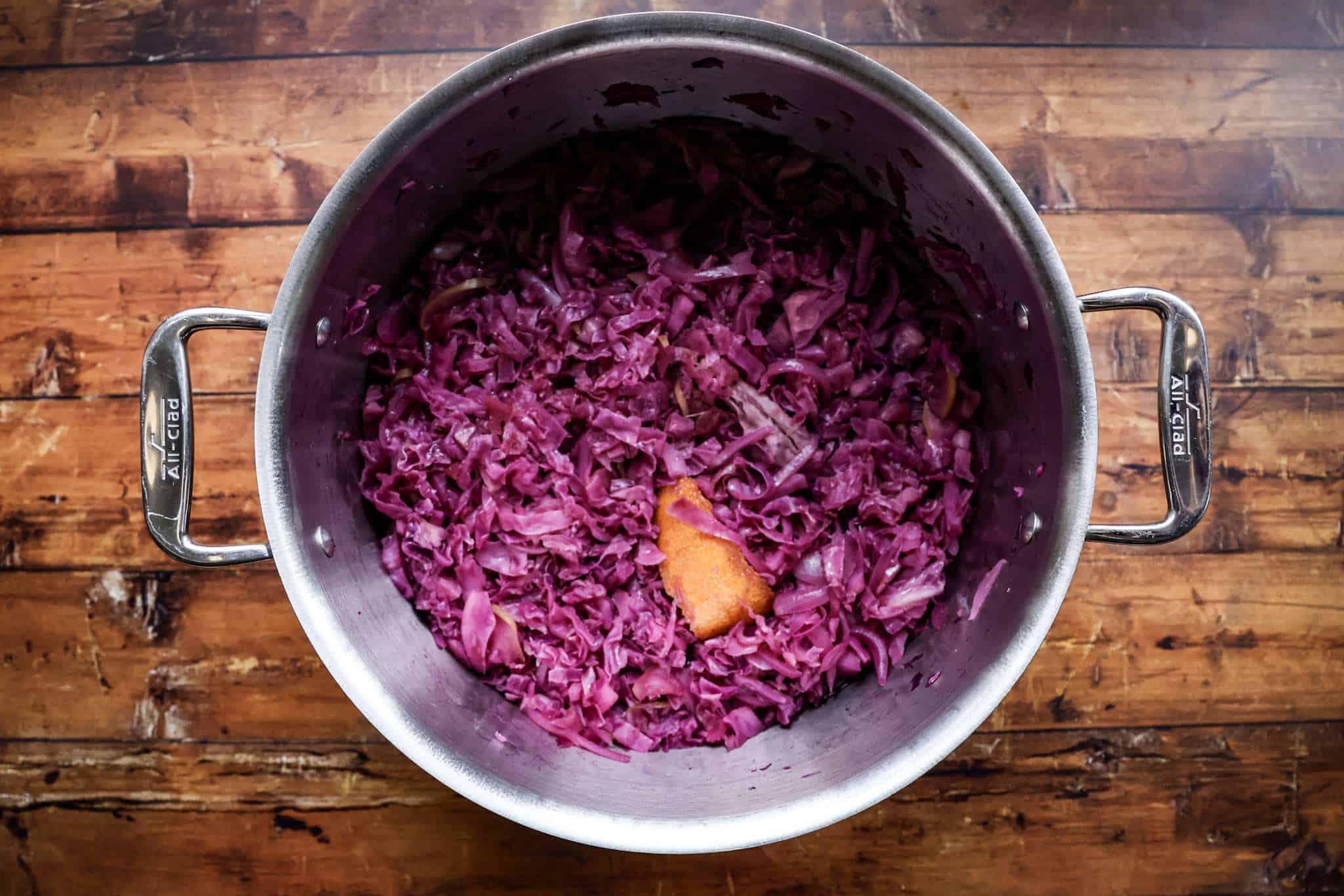 A pot of cooked nourishing spiced red cabbage