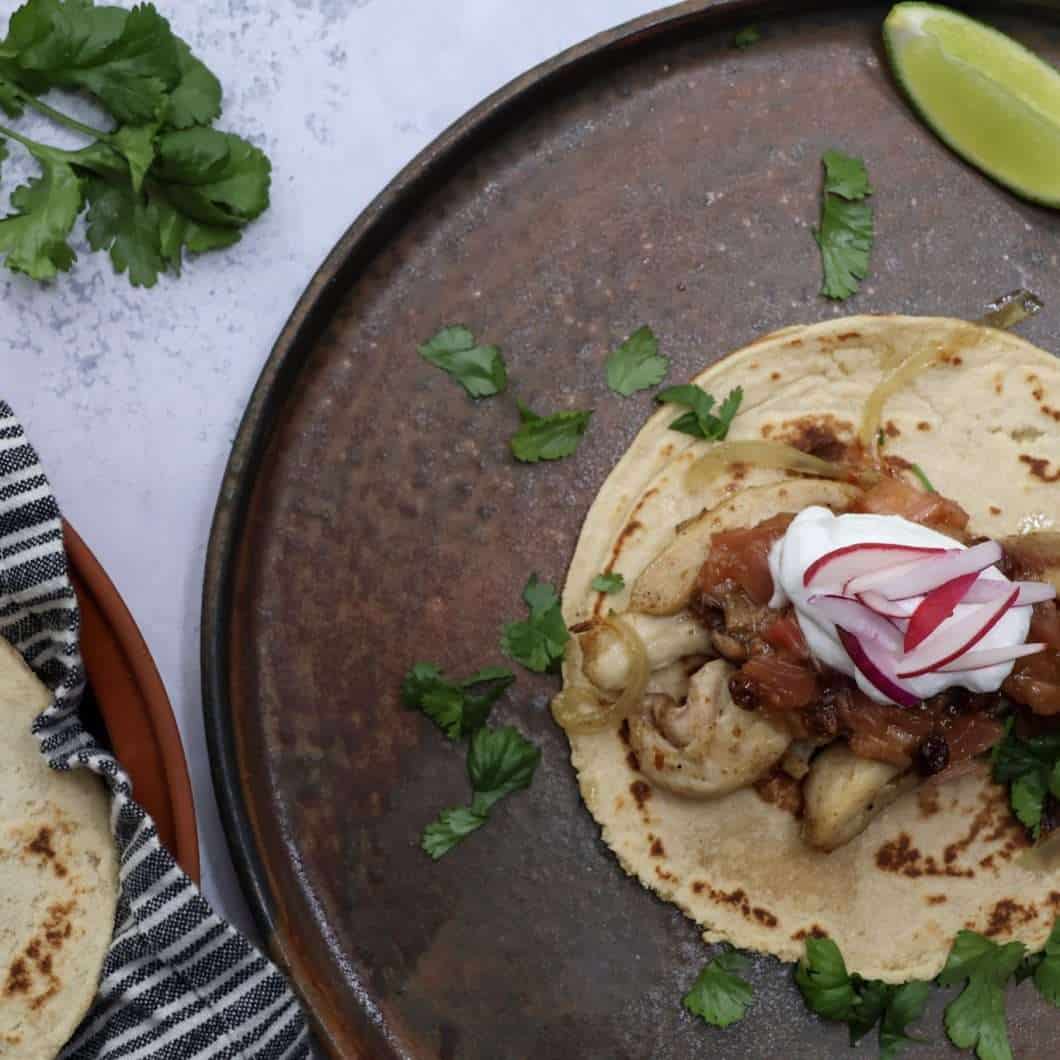 Sheet Pan Chicken Fajita–Style Tacos with Spiced Rhubarb Chutney